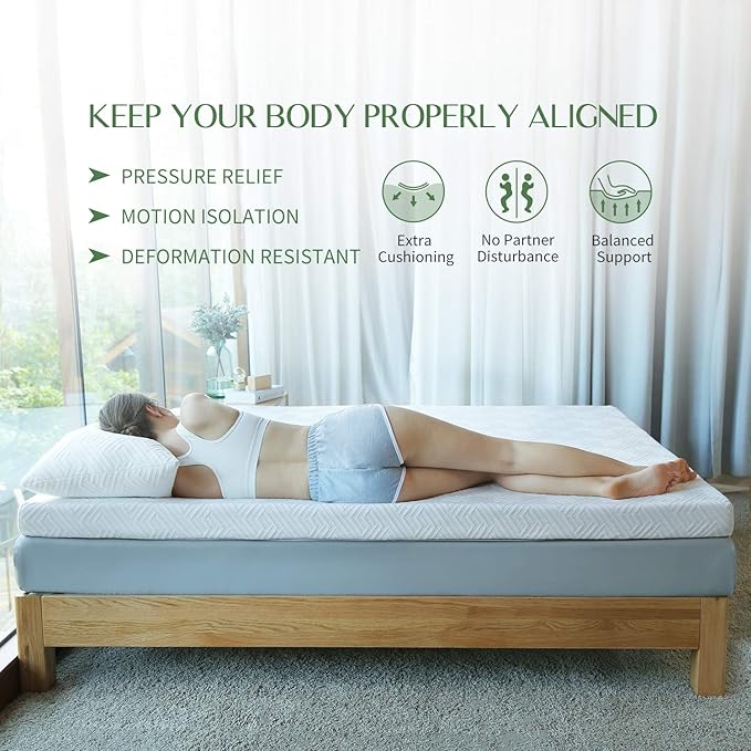 Novilla 2 Inch Gel Memory Foam Mattress Topper for Cool Fresh Sleep & Pressure Relieving, Soft Twin Mattress Topper with Breathable Bamboo Cover,Twin Size, Yozora
