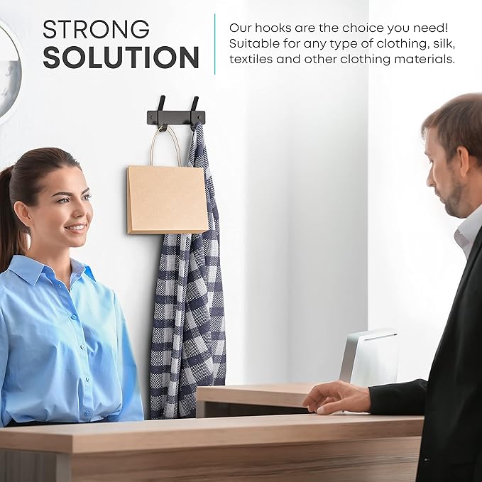 Matte Black Small Coat Rack Wall Mount – 6 Inch Stainless Steel Hook Rail with 2 Double Coat Hooks – Wall Mounted Entryway Organizer for Coats, Hats, Bags, Towels, Robes, Closet or Bathroom - 2 Pack