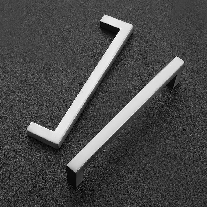 Ravinte 5 Pack Solid 5 Inch Center to Center Slim Square Bar Drawer Pulls - Kitchen Cabinet Handles in Brushed Nickel - Hardware for Drawers and Cabinets
