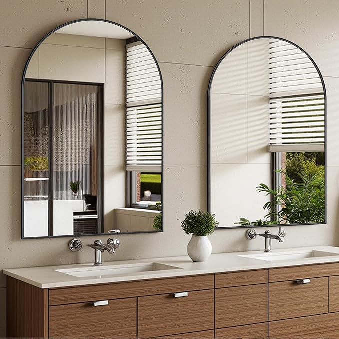 Antok Bathroom Mirror,30"x20" Wall Mirror, Decorative Mirrors Vanity Mirror Aluminum Alloy Frame Contemporary Hanging Mirror for Living Room Bathroom Entryway,Black,Arched
