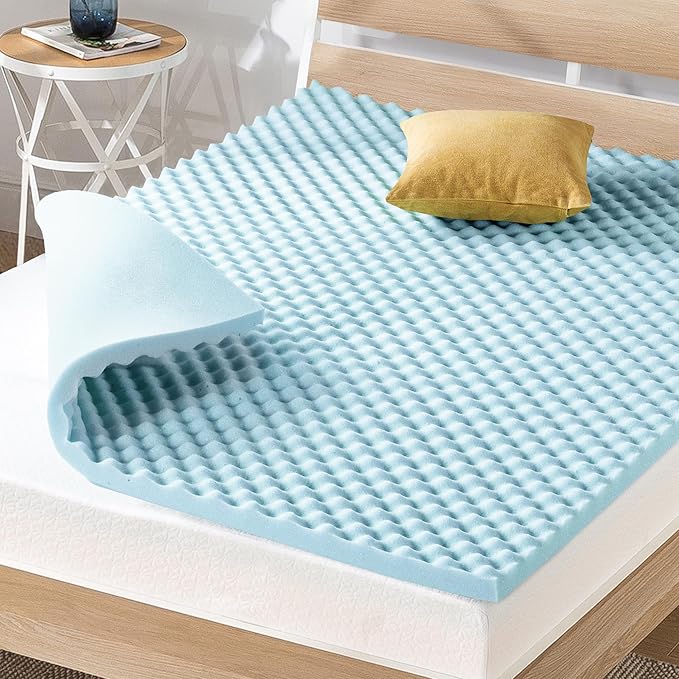 Best Price Mattress 2 Inch Egg Crate Memory Foam Mattress Topper, Cooling Gel Infusion, King, Dorm Essentials, Blue