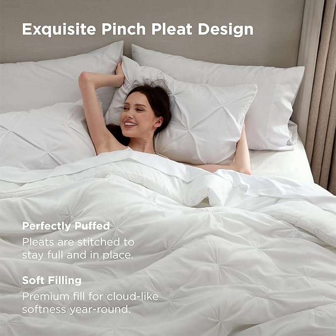 Bedsure Full Size Comforter Sets - Bedding Sets Full 7 Pieces, Bed in a Bag White Bed Sets with Comforter, Sheets, Pillowcases & Shams, Adult & Kids Bedding