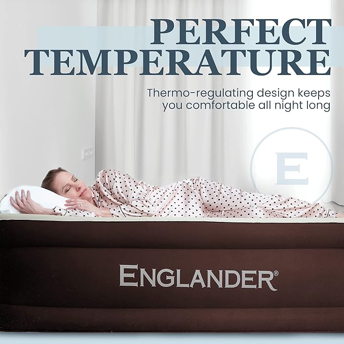 Englander Twin Air Mattress - Double High, 300 LB Capacity Luxury Camping Mattress with Built-in Pump, Microfiber, Waterproof