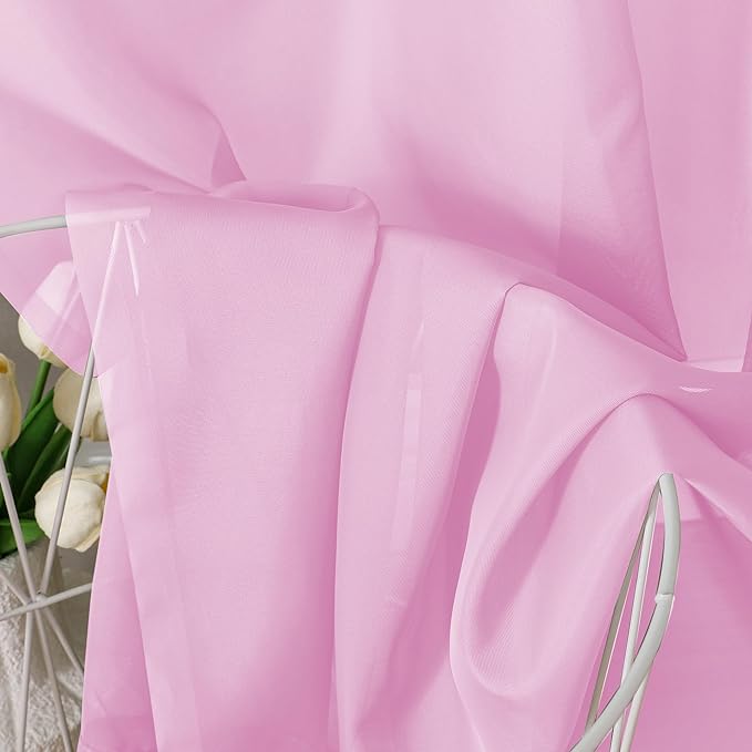 Aiyufeng Pink Sheer Curtains 54 inch Length Living Room Short Voile Drapes Solid Sheers Cafe Curtains Voile Bathroom Small Window Sheers 2 Panels Set, Rod Pocket, 40" Wx54 L