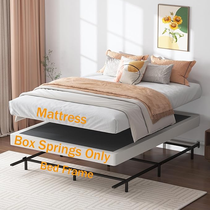 Box Spring California King, 5 Inch Metal Cal King Size Box Spring Basic Bed Base, Mattress Foundation, Black Heavy Duty Metal Structure with Cover