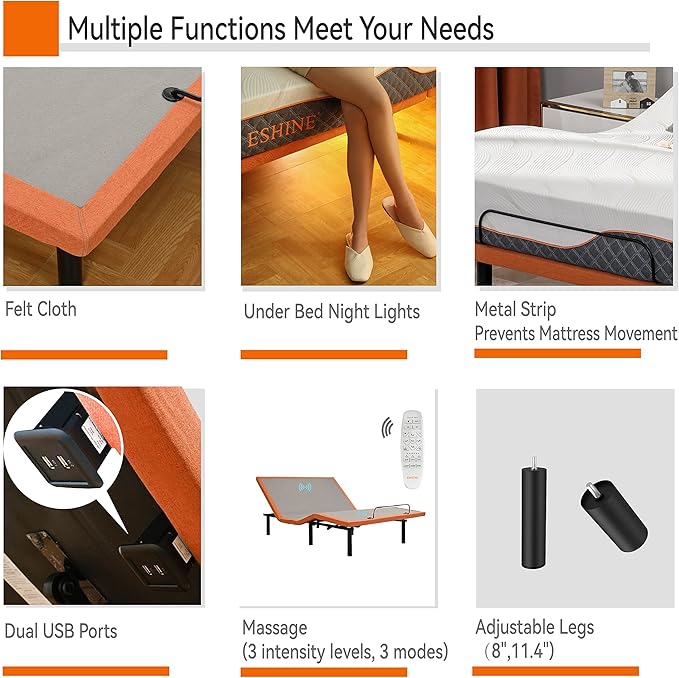 Split King Adjustable Bed Frame with Mattress - 14” Luxury Hybrid Mattress, Smart APP Contorl, Massage, Zero Gravity, Anti-Snore, 5 Minutes Installation, Head and Foot Incline, Medium Soft, Split King