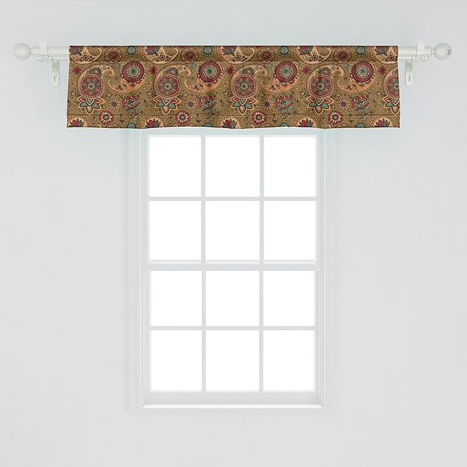 Ambesonne Paisley Window Valance Pack of 2, Vintage Inspired Multicolored Leaf Flower Motif in Earth Tones Print, Rod Pocket Curtain Valances for Kitchen Bedroom, 54" X 12", Army Green