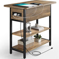 Yoobure End Table with Charging Station, Flip Top Side Table with USB Ports and Outlets, Sofa Couch Table Bedside Table for Living Room Bedroom, Narrow Nightstand with Storage Shelves for Small Space