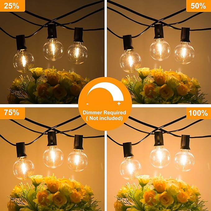 Outdoor G40 LED Globe String Lights 30Feet Dimmable Waterproof Shatterproof Patio Light with 15+2 Bulbs Connectable Commercial Hanging Lights for Christmas Patio House Backyard Balcony Party(Black)