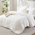 CozyLux Oversized Queen Comforter Set White Seersucker 7 Pieces 98x98 Bed in a Bag Comforter Set with Sheets, Luxury Soft Bedding Sets with Down Alternative Comforter, Sheets, Pillowcases & Shams