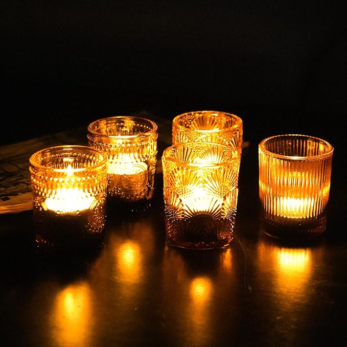 70pcs Assorted Votive Candle Holders - Amber Glass Tea Lights Candle Holder in Bulk, Tealight Candle Holder for Table Centerpiece Wedding Decor Home Decoration