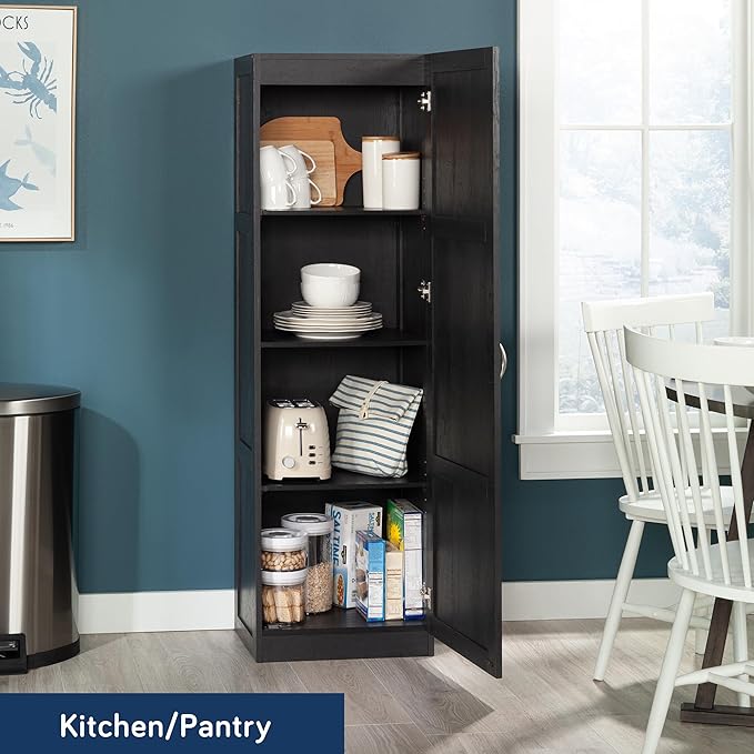 Sauder Miscellaneous Tall Storage Cabinet, Kitchen Pantry, Single Door with Adjustable Shelves, Raven Oak Finish