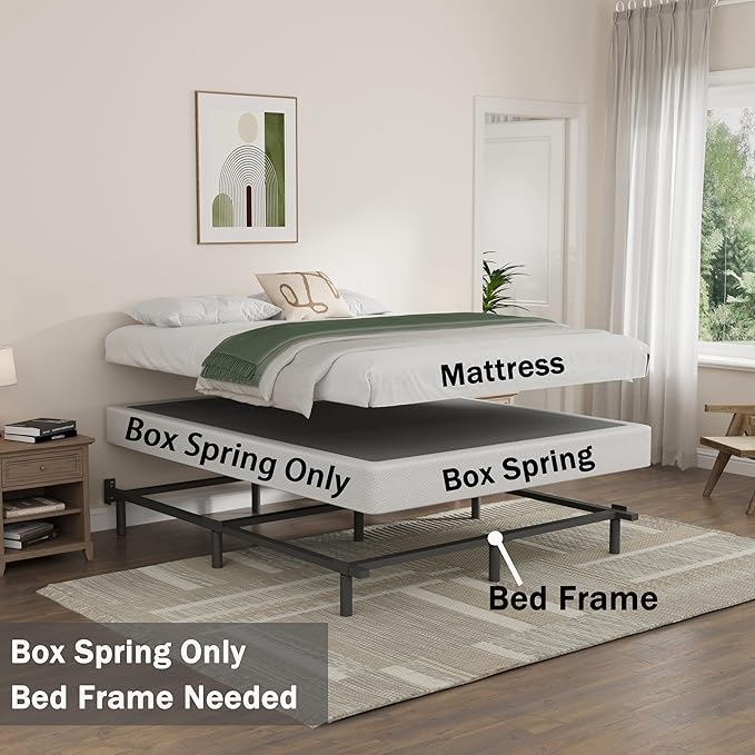California King Size Box Spring and Cover Set, 9 Inch High Profile Metal BoxSpring, Heavy Duty Structure Mattress Foundation, Noise Free, Non-Slip, Easy Assembly