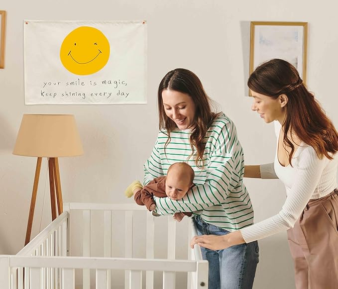 Boho Rectangular Banner Flag Wall Sign Decor Gift for Baby Boy Girl Kids,Nursery Baby Room Above Crib Bedroom Living Room Wall Decor-Your Smile Is Magic Keep-Baby,Shower Birthday Christmas Gift