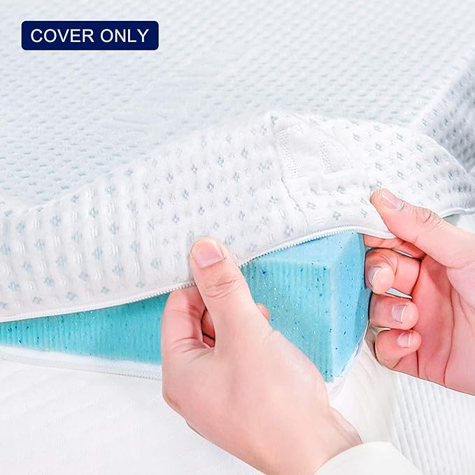 Subrtex 2 Inch Mattress Topper Cover (Only Cover) Mattress Topper Protector Bedding Rayon Made from Bamboo Removable Mattress Encasement with Zippers, Queen