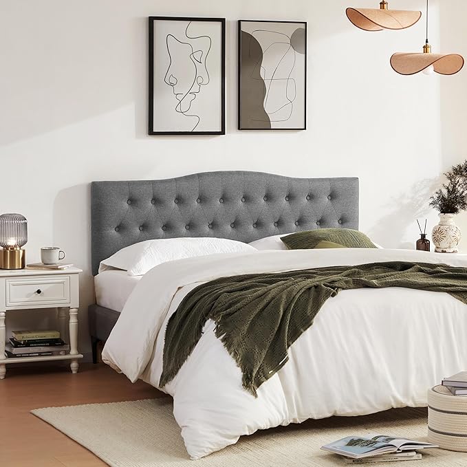 Tufted Upholstered Headboard California King Size, Sturdy and Durable Solid Wood Bed headboard, Fabric Headboard Adjustable Height from 37” to 51”, Button Diamond Design Head Board, Grey