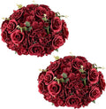 Nuptio Flower Balls for Wedding Centrepieces - 2 Pcs 15.7 inch Diameter Large Burgundy Artificial Flowers Roses Ball Fake Flower Arrangement Bouquet Faux Rose for Wedding Party Centrepiece Decorations