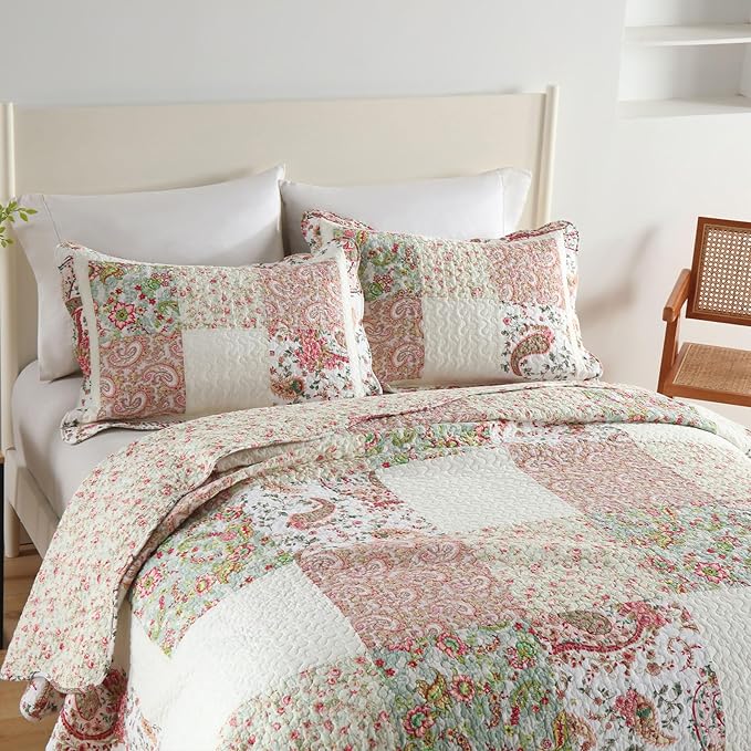 Secgo King Comforter Set for Bed - 100% Cotton Quilts King Size, Black Bedspreads (98 * 104Inch) with 2 Pillow Shams, Patchwork Reversible Lightweight Bedding