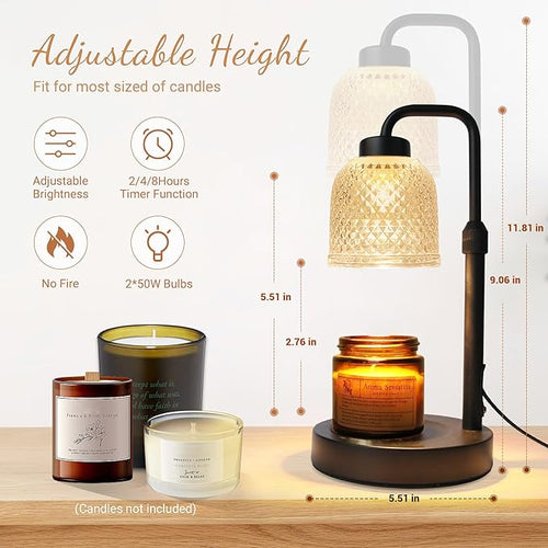 AIFEI Candle Warmer Lamp with Timer, Dimmable Adjustable Height Candle Lamp, Birthday Gifts for Women Mom Sister Friends, House Warming Gifts New Home, Candle Lamp Warmer with 2 Bulbs - CoalBlack