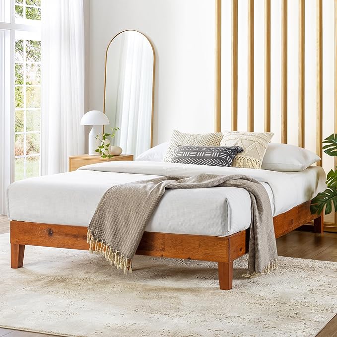 Mellow Naturalista Grand - 12 Inch Solid Wood Platform Bed with Wooden Slats - No Box Spring Needed - Queen (Cherry)