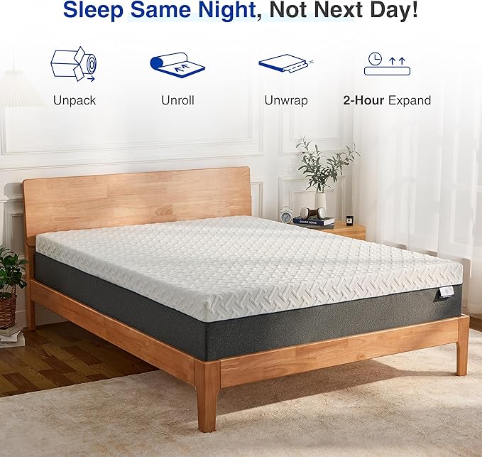 10 Inch Green Tea Memory Foam Mattress, Twin Mattress in a Box, Gel Infused Foam for Pressure Relief and Cool Sleep, CertiPUR-US Certified, Medium Firm