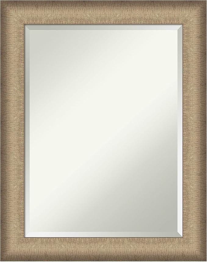 Amanti Art Bronze Bathroom Mirror for Over Sink, 29x23 Elegant Brushed Bronze Rectangle Vanity Mirror, Medium Casual Frame, Hangs Horizonally and Vertically, Bathroom Wall Decor, Beveled Edge