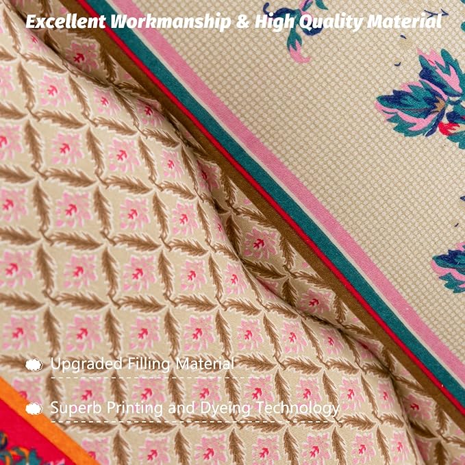 MAXYOYO Bohemian Retro Floor Mattress Vintage Floral Japanese Futon Mattress Roll Up Thicken Sleeping Bed Portable Camping Mattress Floor Lounger Couch Bed Mattress Pad, Twin Size