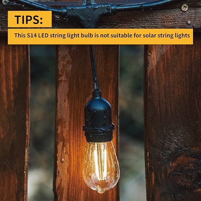 15 Pack Dimmable Shatterproof S14 LED Replacement Outdoor String Light Bulbs, 2700K 2W Plastic LED E26 Medium Screw Base Edison Bulbs Equivalent to 11-25 watt