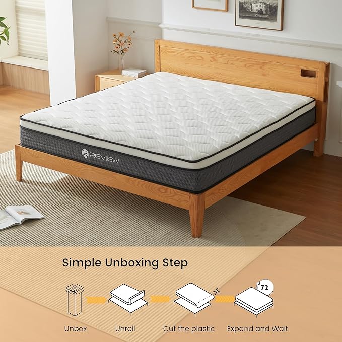 Queen Mattress, 10 Inch Queen Size Mattress in a Box, Memory Foam Hybrid Mattresses with Individual Pocket Spring for Motion Isolation & Silent Sleep, Pressure Relief, Medium Firm