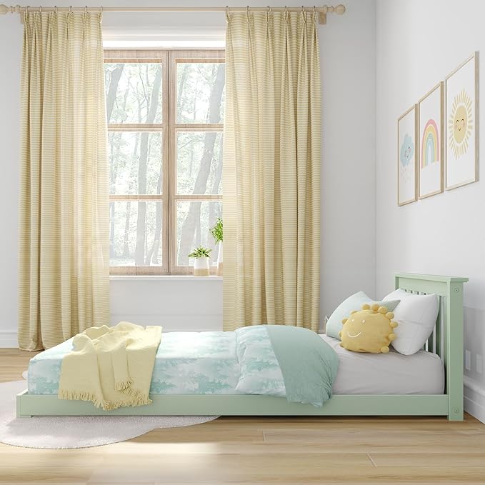Max & Lily Classic Twin Floor Bed, 79.75 Inches, Solid Wood Low Bed Frame for Kids, Modern Floor Bed for Bedroom, Sage Green
