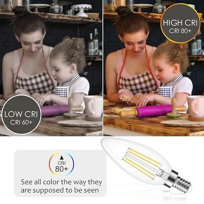 Cotanic Dimmable E12 LED Candelabra Bulb 4000K Daylight, Ceiling Fan Light Bulbs Small Base,60W Equivalent,Type B Bulb for Chandelier,Vintage B11 LED Candle Shape with Clear Glass,600LM,8 Pack
