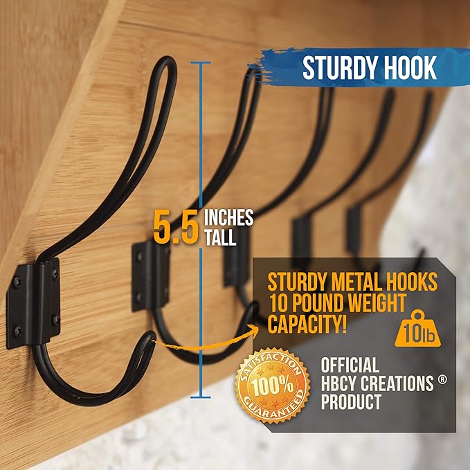 HBCY Creations Rustic Wall Mounted Coat Rack with Shelf - Solid Wood 24" Entryway Shelf with 5 Coat Hangers. Perfect Touch for Your Entryway, Mudroom, Kitchen, Bathroom and More, Bamboo