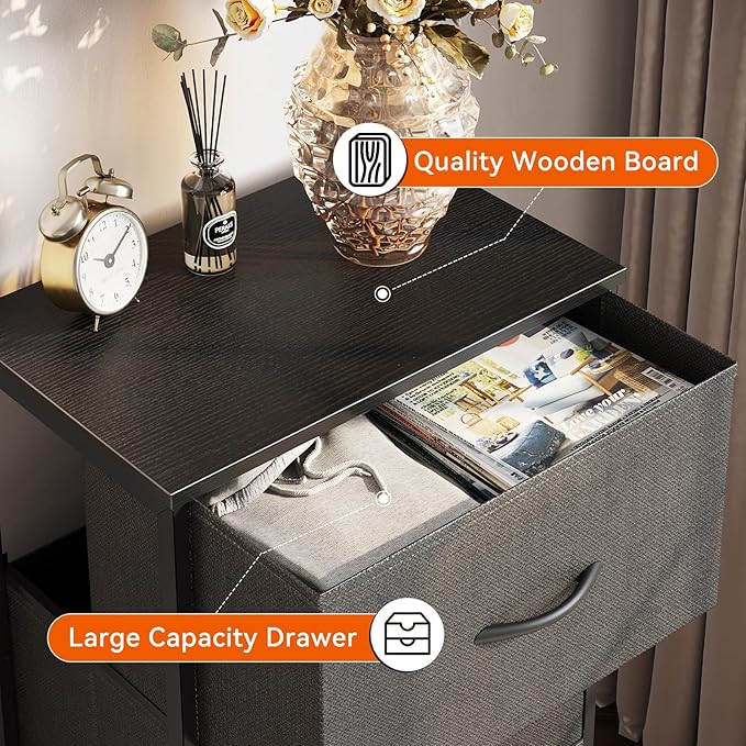 AODK Dresser for Bedroom Nightstand Small Dressers Chest of Drawers End Table for Living Room, Closet Dresser with 3 Storage Drawers Organizer Clothes, Dark Grey