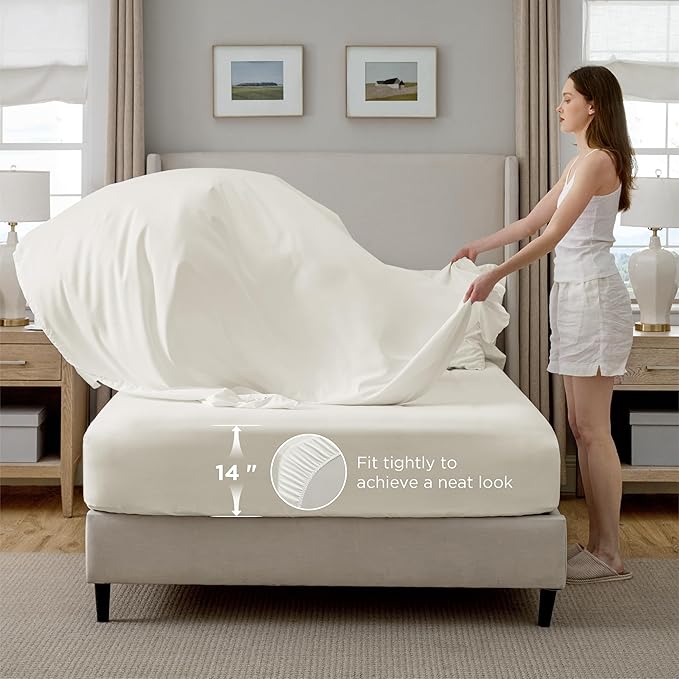 Bedsure Full Comforter Set Ivory - Bed in a Bag Full Size Bedding Set 7 Pieces, GentleSoft™ Pintuck Bed Set Gift for Family, Pinch Pleat All Season Comforter with Sheets, Pillowcases & Shams