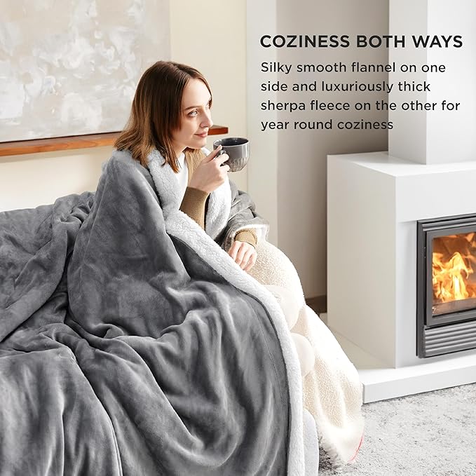 Bedsure GentleSoft Sherpa Fleece Throw Blanket for Couch - Thick and Warm Christmas Blanket for Winter, Soft Fuzzy Plush Throw Gift for Women and Men, Grey, 50x60 Inches