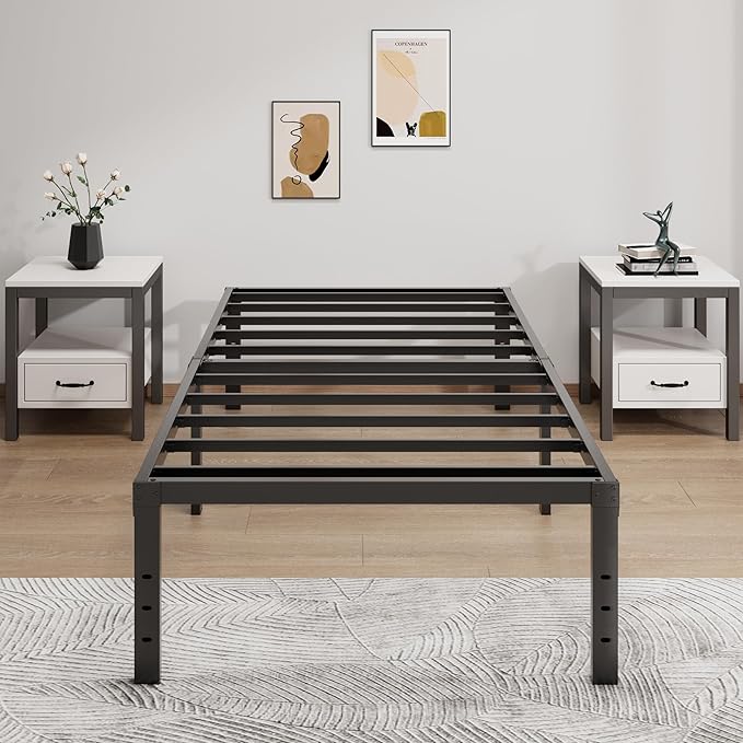 Metal Bed Frame Twin Size - 16 Inch Heavy-Duty Twin Platform Bed Frame No Box Spring Needed, Easy Assembly, Noise-Free, Sturdy Mattress Foundation, Underbed Storage Space