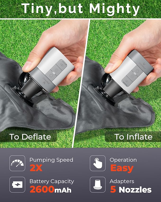 ETENWOLF AIR 3 Air Pump for Inflatables with 2600 mAh Battery & Camping Light, Ultra-Fast and Mini Electric Air Pump, Inflate Deflate for Air Mattress, Pool Floats, Vacuum Storage Bags