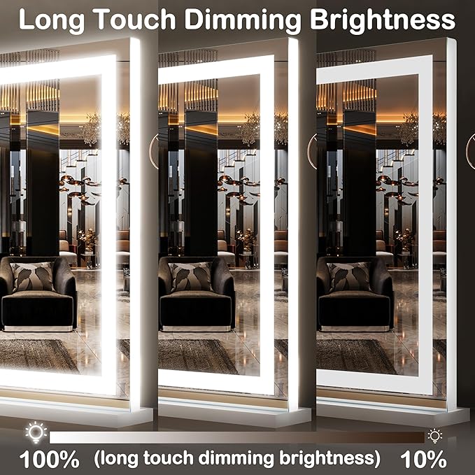 FENNIO Large Vanity Mirror with Lights，32" x 22"Lighted Makeup Mirror, Large Makeup Mirror with Lights, Touch Sensor with Dimmable 3 Modes， Vanity Mirror Square White