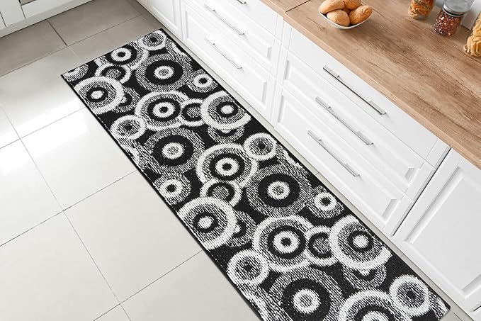 Custom Length Cut to Size Modern Farmhouse Carpet Runner Rug for Hallways, Non Slip Rubber Backed, 31 inch Wide X Customized Length, Geo Black, 31 inch X 19 feet