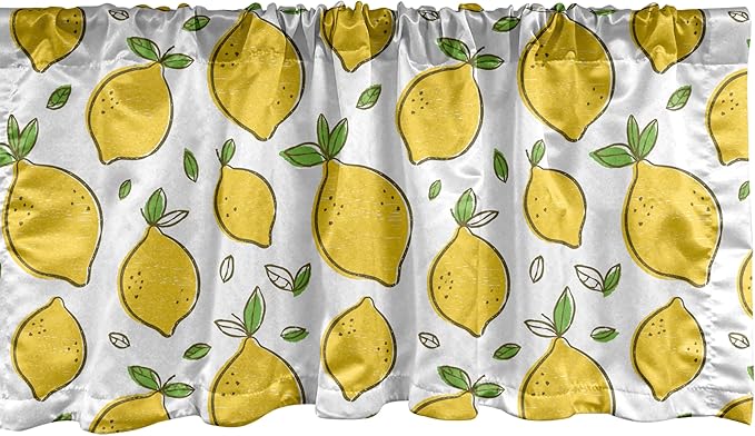 Ambesonne Lemons Window Valance, Continuous Citrus Fruits Leaves Refreshing Cartoon Pattern, Curtain Valance for Kitchen Bedroom Decor with Rod Pocket, 42" x 12", Lime Green Earth Yellow