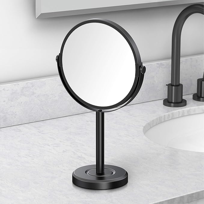 Gatco 1386MX Latitude II Makeup Mirror, Matte Black | Counter Top Makeup Mirror, 3X Magnification, Rotates 360 Degrees