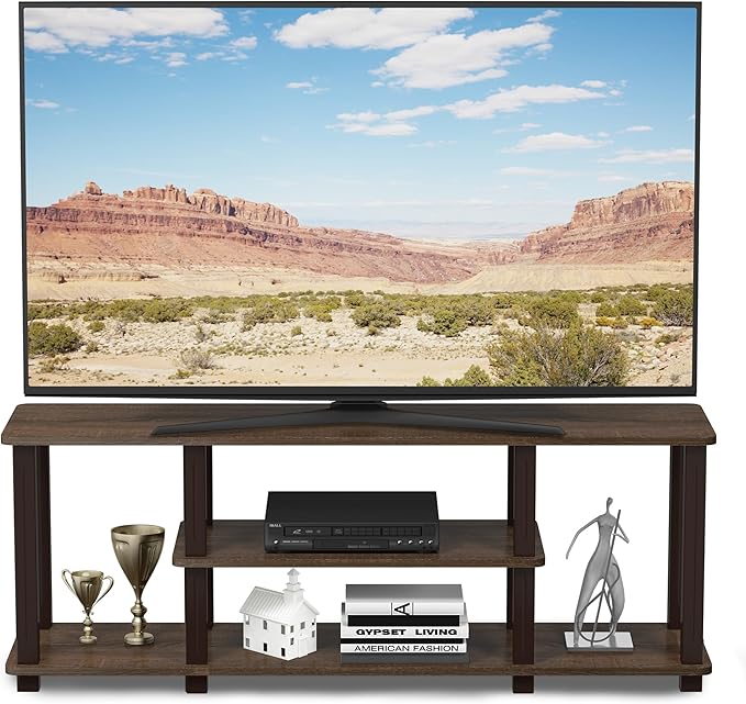 Furinno Turn-N-Tube No Tools 3D 3-Tier Entertainment TV Stand up to 50 inch TV, Square Tubes, Walnut/Brown