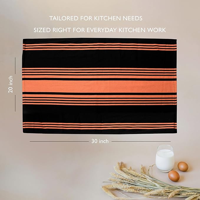 Urban Villa Halloween Kitchen Towels 100% Cotton Set of 3 Dish Towels - 20x30 Inches Highly Absorbent Quick Drying Dish Towels for Kitchen with Hanging Loop Hand & Tea Towels (Orange & Black Striped)