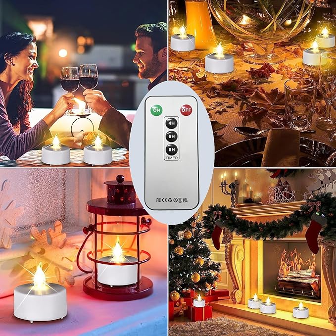 Tea Light Candles with Remote Control,Flickering Flameless LED Candle,Long Lasting 400+Hours,Battery Operated,with Timer for Home Decoration Seasonal &Festival Celebration WarmWhite (50pcs)