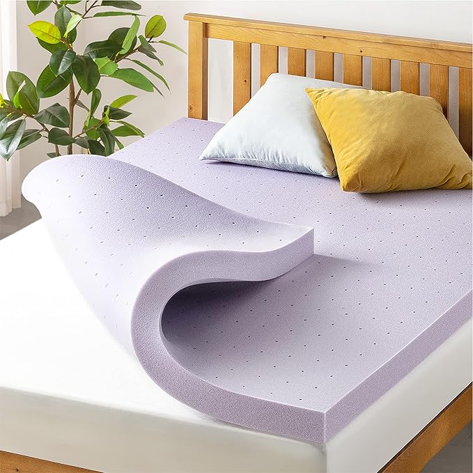 Mellow 3 Inch Ventilated Memory Foam Mattress Topper, Soothing Lavender Infusion, Full