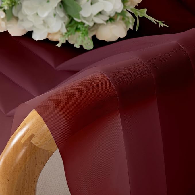 Aiyufeng 2 Piece Burgundy Sheer Curtains 84 Inch Length, Light Filtering Kitchen Curtain for Bedrrom/Living Room/Kitchen Window, Voile Top Dual Rod Pocket, 2 x 40 W x 84" L