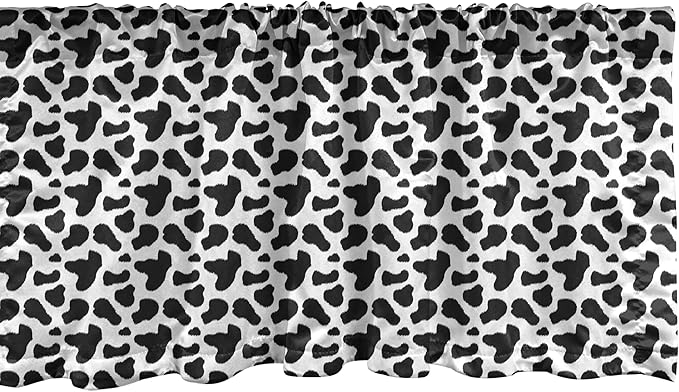 Ambesonne Cow Print Window Valance Pack of 2, Animal Hide Pattern Spots Farm Life Cattle Camouflage Animal Skin, Rod Pocket Curtain Valances for Kitchen Bedroom, 54" X 18", Charcoal Grey White