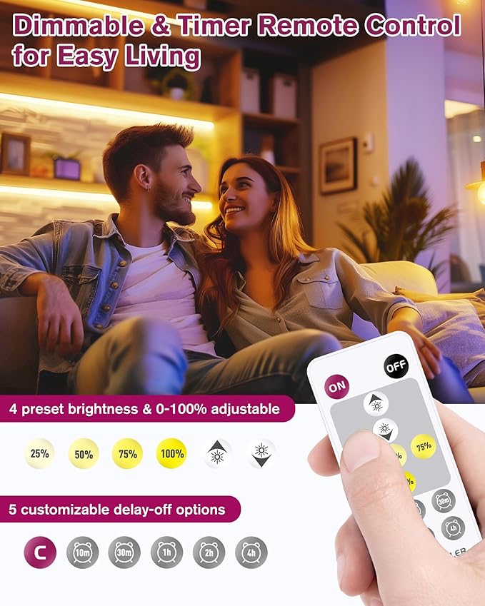 EMITEVER COB LED Strip Lights Kit Warm White with Remote & 24V Power Supply,16.4ft Dimmable Tape Light 3000K, High Density 2400LEDs, 305+LM/FT, CRI90+, Suitable for Bedroom Kitchen Cabinet Lighting