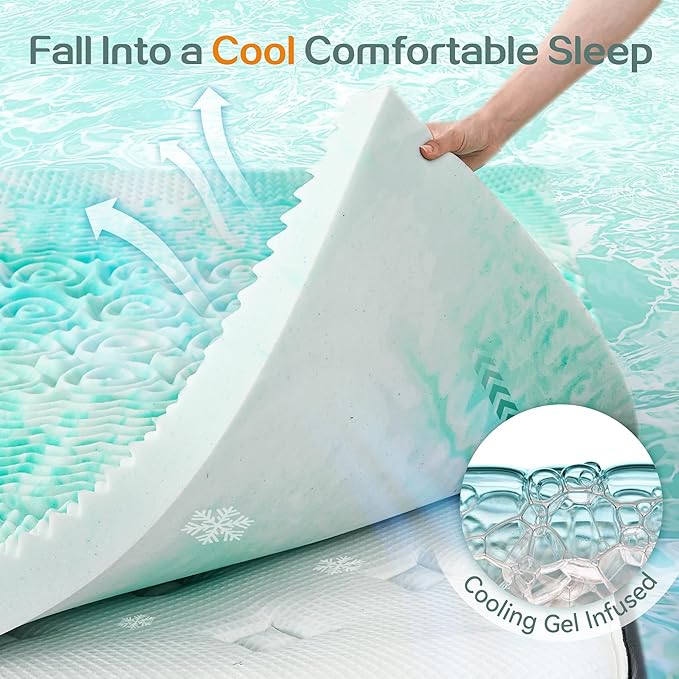 SINWEEK Mattress Topper Memory Foam Mattress Topper 1.5 Inch Queen Soft Mattress Pad for Pressure Relief, 5-Zone Design, CertiPUR-US Certified, Green