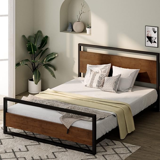 ZINUS Suzanne Bamboo and Metal Platform Bed Frame with Footboard, Wood Slat Support, No Box Spring Needed, Easy Assembly, King